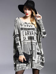 Loose Newspaper Printed Knitted Sweater