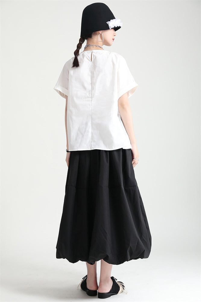 Solid Color Round Neck Stitching Casual Shirt