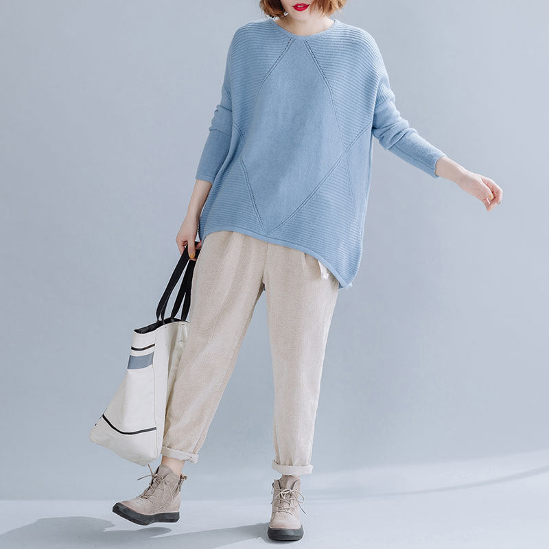 Women Simple Solid Color Round Neck Sweater