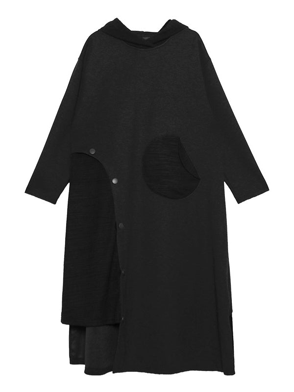 Original Solid Hooded Long Sleeve Dress