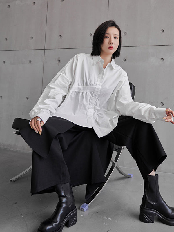 Loose Irregular Solid Color Long Sleeve Shirt