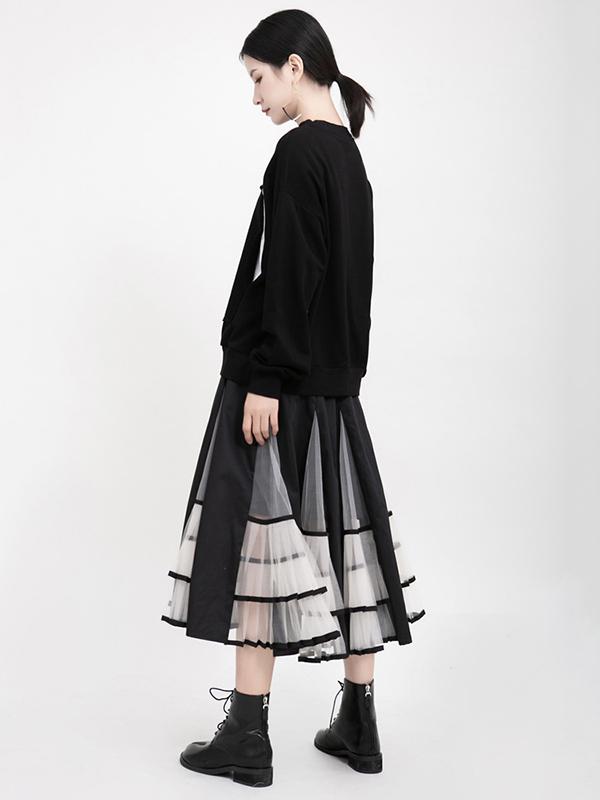 High-Rise Mesh Lace Pleated Skirt