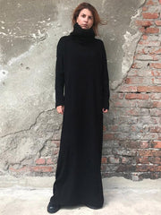 Black High-Neck Simple Long Sweater Dress