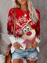 Christmas Elk Printed Round-Neck Sweatshirt