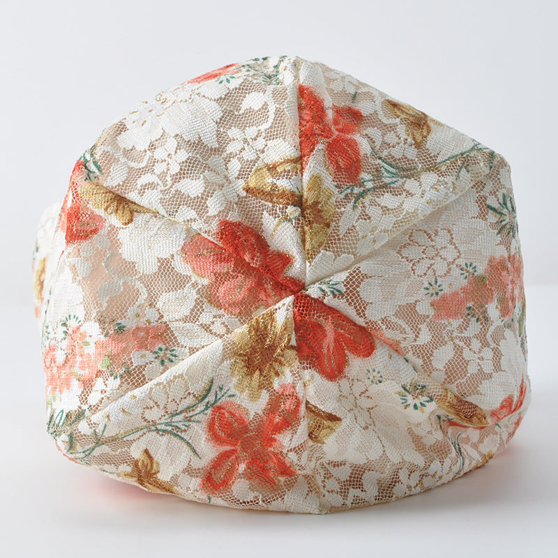 Lace Wrapped Head Print Breathable Hats