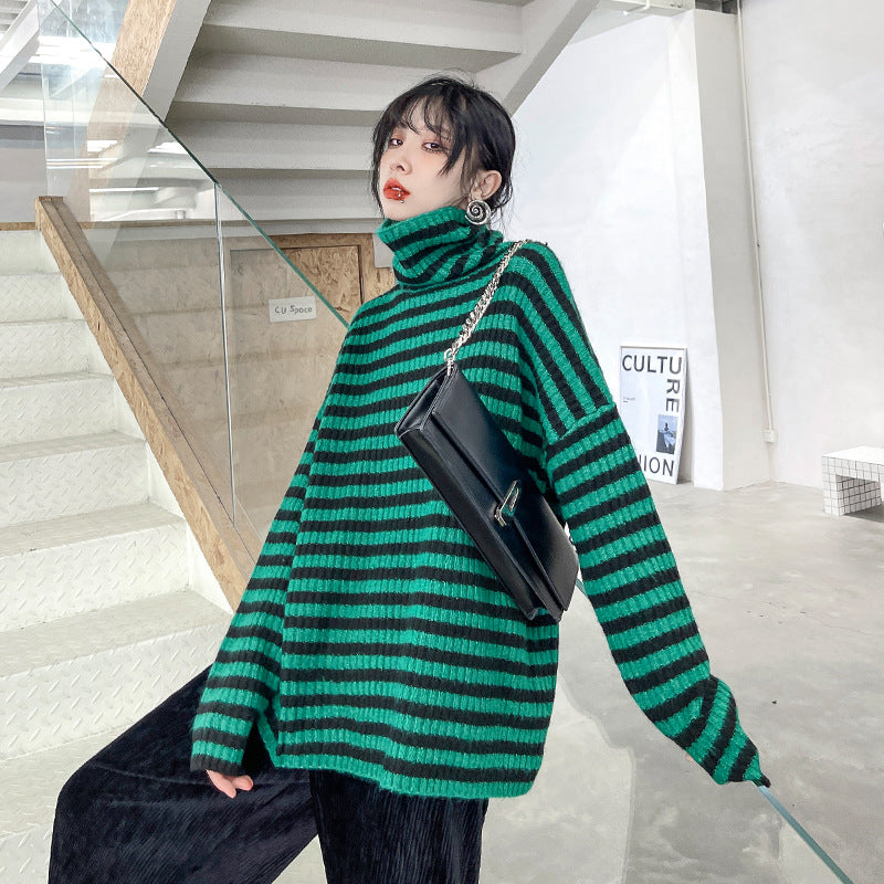 Urban Loose Striped High-Neck Sweater