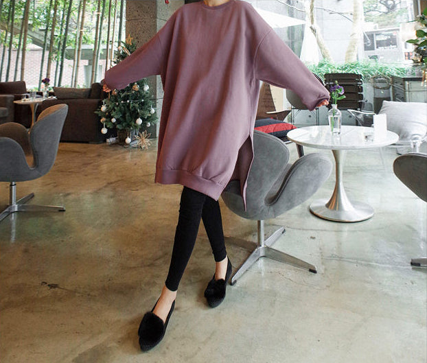 Loose Plus Size Split Round Neck Sweatshirt