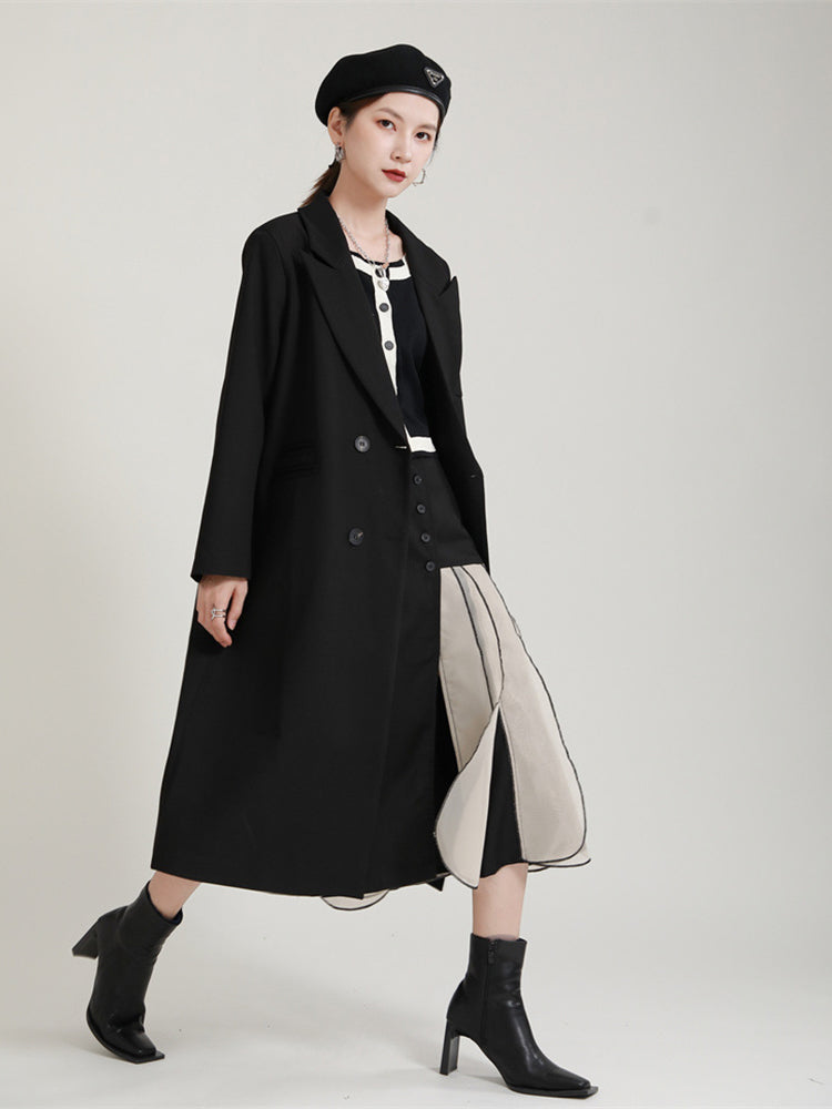 Retro Padded Shoulder Long Suit Outwear