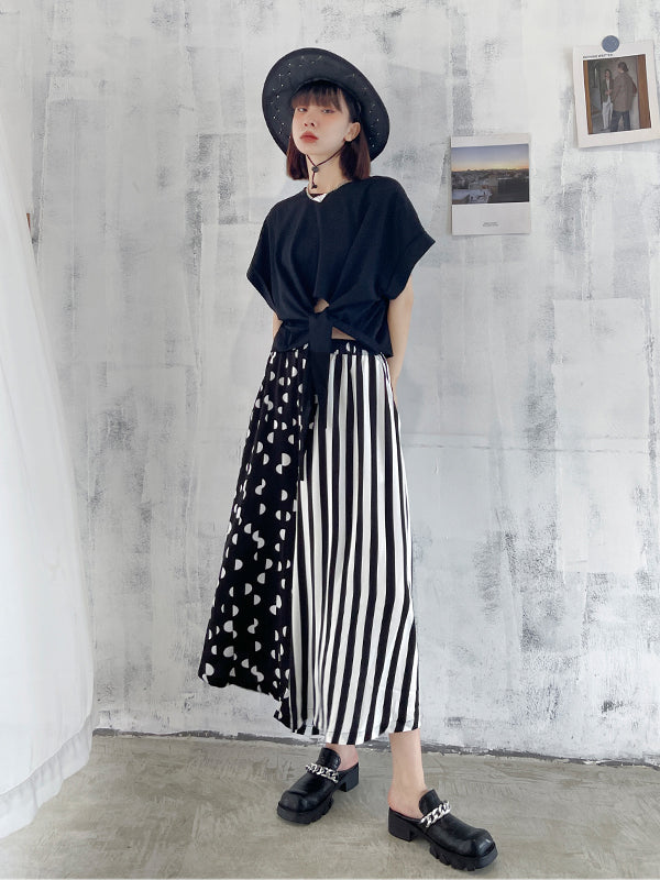 Polka Dot Striped Splicing Wide Leg Pants