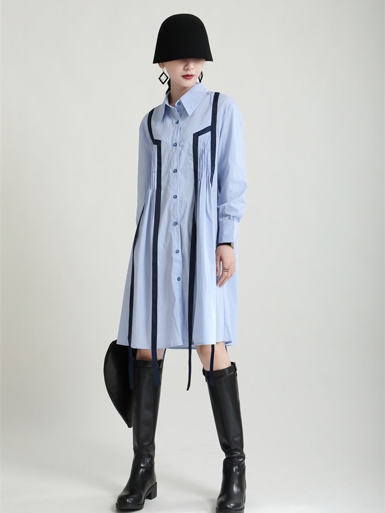 Loose Long Sleeve Lapel Collar Midi Dress