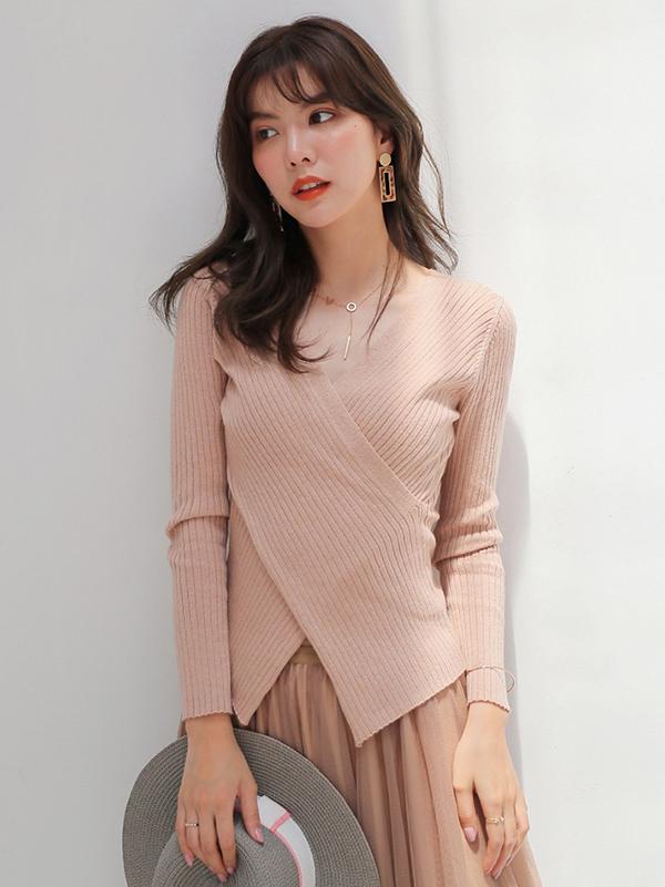 Solid Cross V-Neck Cropped Knitting Sweater