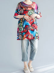 Vintage Round Neck Short Sleeve Printed Loose T-Shirt