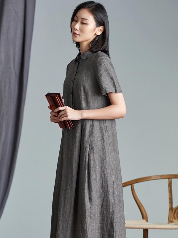 Elegant Linen Slim Long Dress