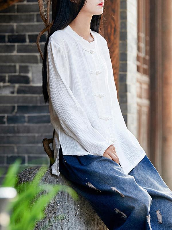 Comfortable Button Cotton Stand Collar Cover up