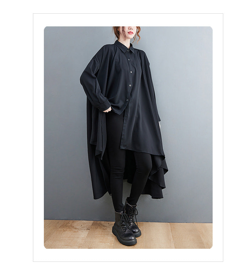 Solid Color Lapel Irregular Shirt Midi Dress