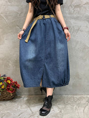 Loose Solid Color Slit Retro Slim Skirt