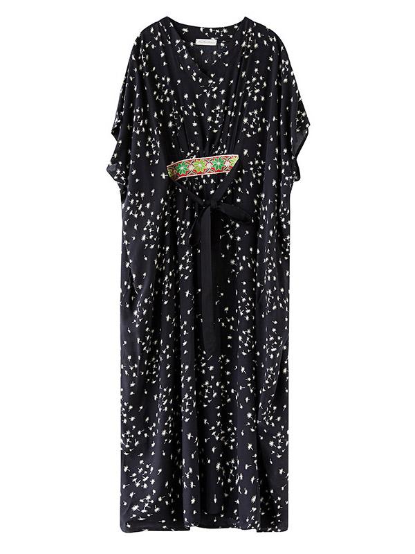 Ethnic Style Loose Plus Size Polka-Dot V-Neck Dress