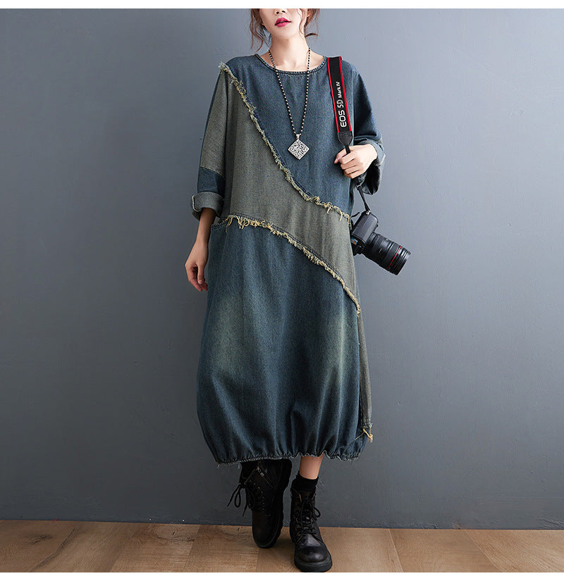 Collision Color Splicing Loose Midi Dress