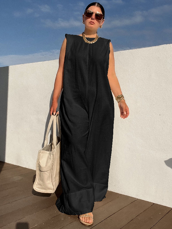 Solid Color Sleeveless Wide Leg Jumpsuits