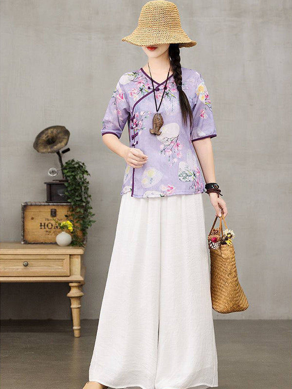 Retro Slouchy Plate Button Irregular T-Shirt