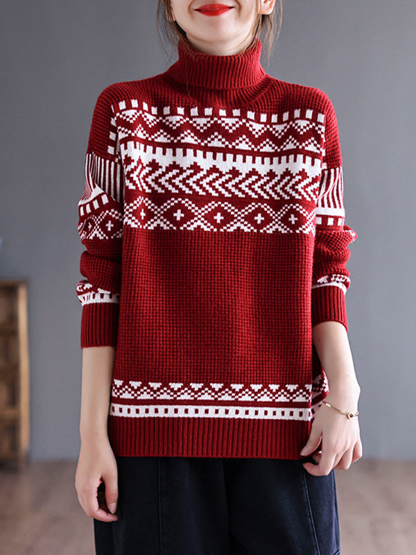 Vintage High Neck Crochet Knitted Sweater