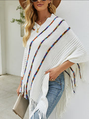 Colorful Tassel Knitted Round-Neck Shawl Sweater