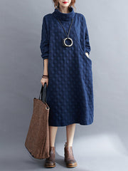 Women Retro Polka Dot High Neck Dress
