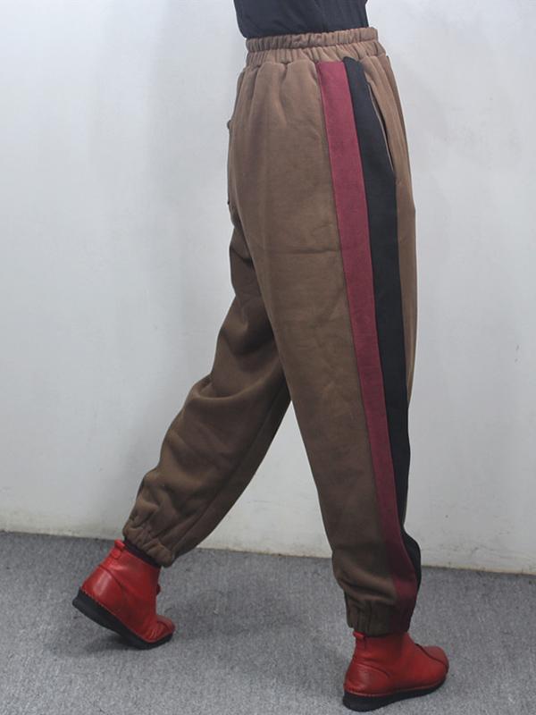 Loose Spliced Color Velvet Casual Pants