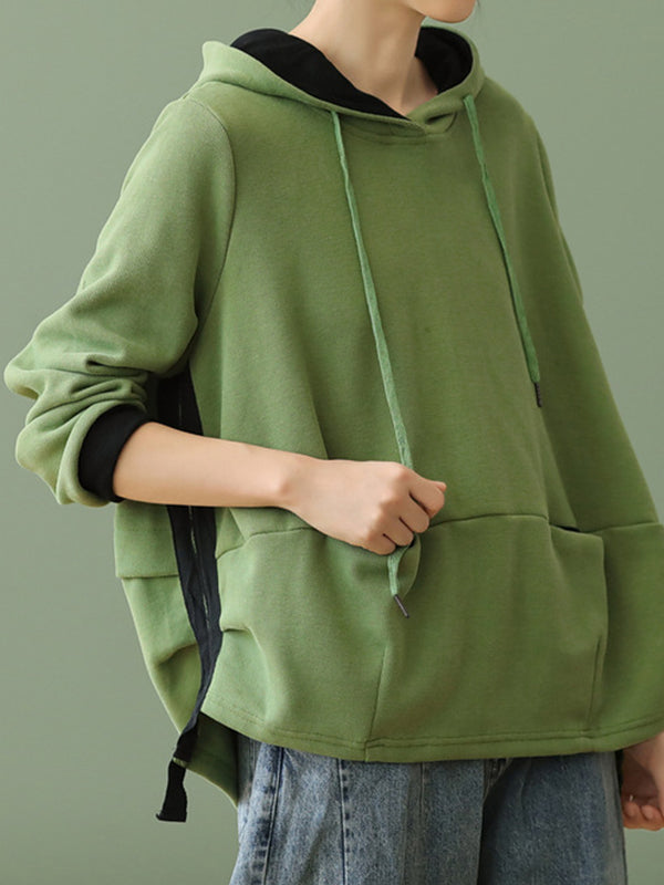 Hooded Solid Loose Sweatshirt