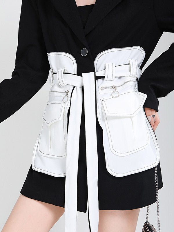 Black&White Split-Joint Lapel Belted Outwear