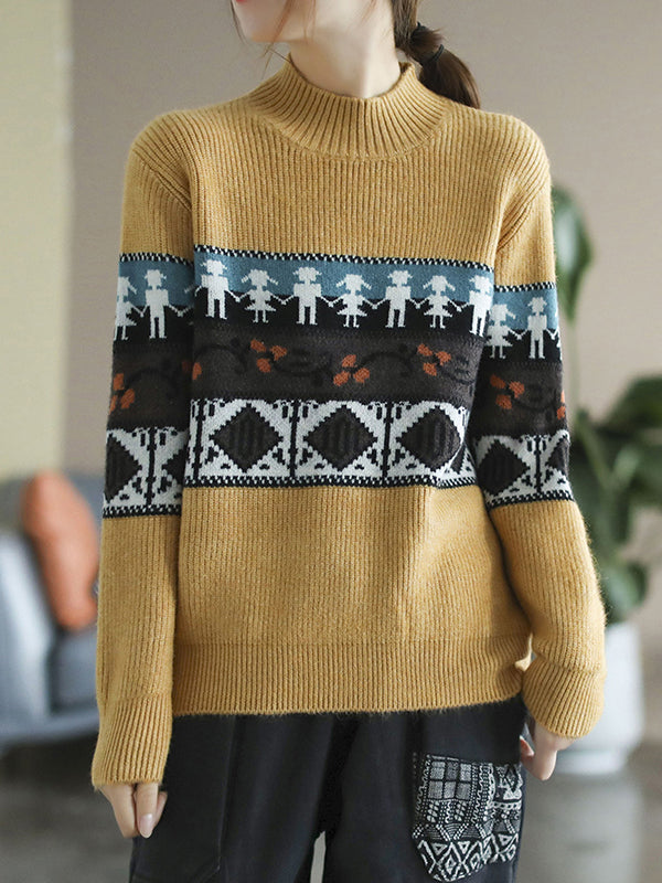 Vintage Loose Print Casual Sweater