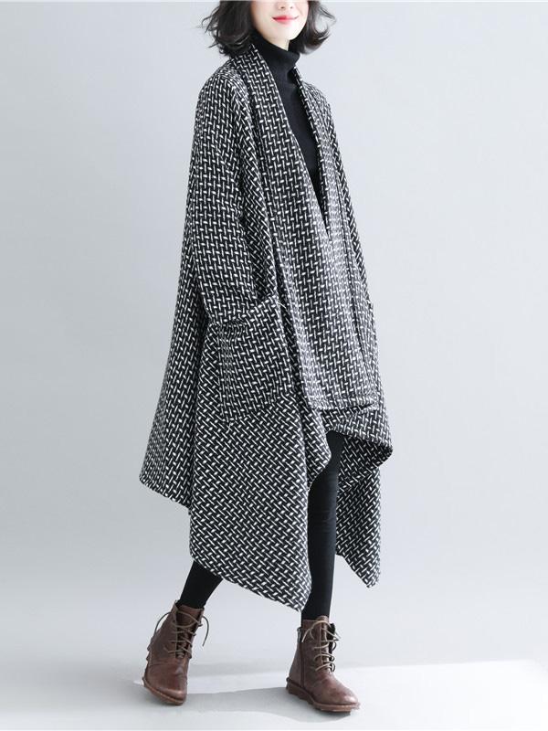 Casual Plaid Knitted Outwear