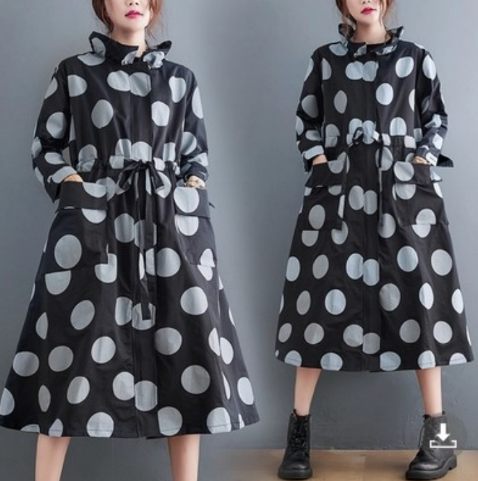 Loose Polka Dot Print Mid-Length Coat