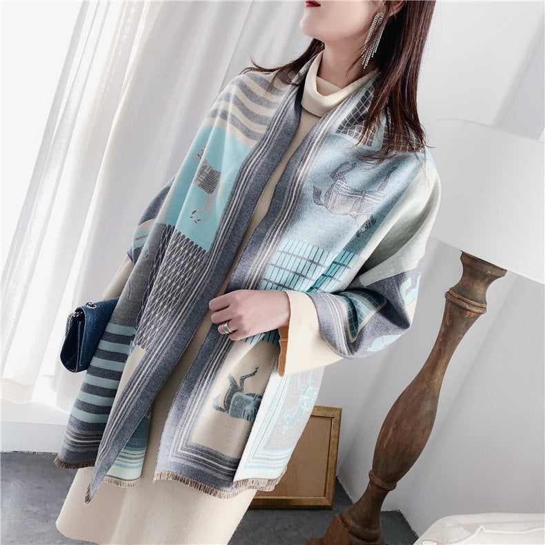 Imitated Cashmere Printed Long Warm Scarf