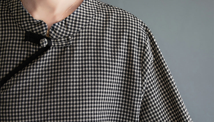 Women Plaid Printed Disc Button Dress