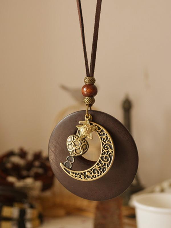 Vintage Ethnic Style Star Moon Long Necklace