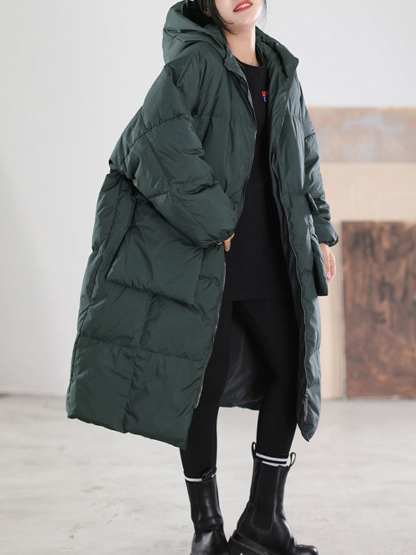 Loose Solid Color Long Sleeve Hooded Coat