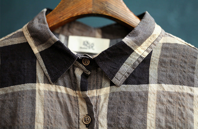 Artistic Splicing Small Pocket Retro Plaid Shirts