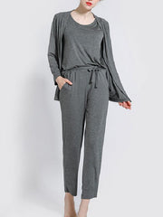 Three-Pieces Loose Solid Comfortable Home Pajamas