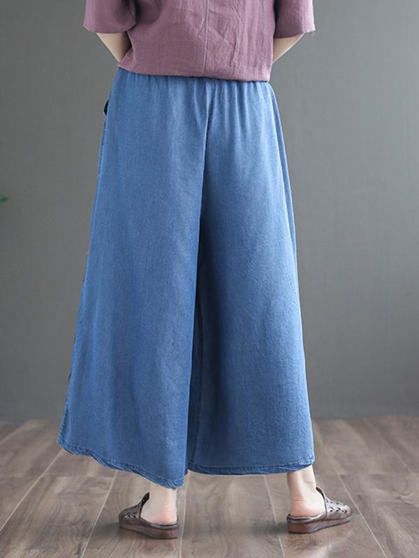 Artistic Retro Applique Wide Leg Jean Pants Bottoms