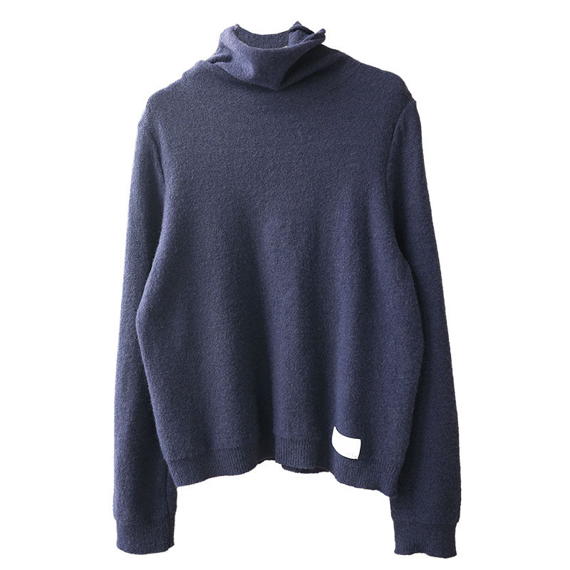 Casual Solid Color Woolen High-Neck Sweater