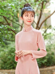 Pink Zipped Split-side Long Ao Dai Cheongsam Dress