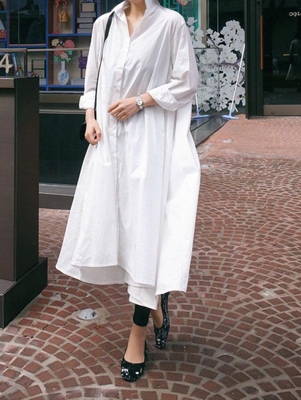 Casual Cropped Long Shirt Dress