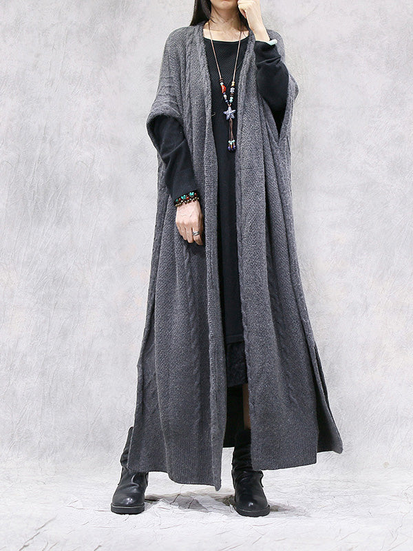 Loose Solid Color Bat Sleeve Long Cardigan