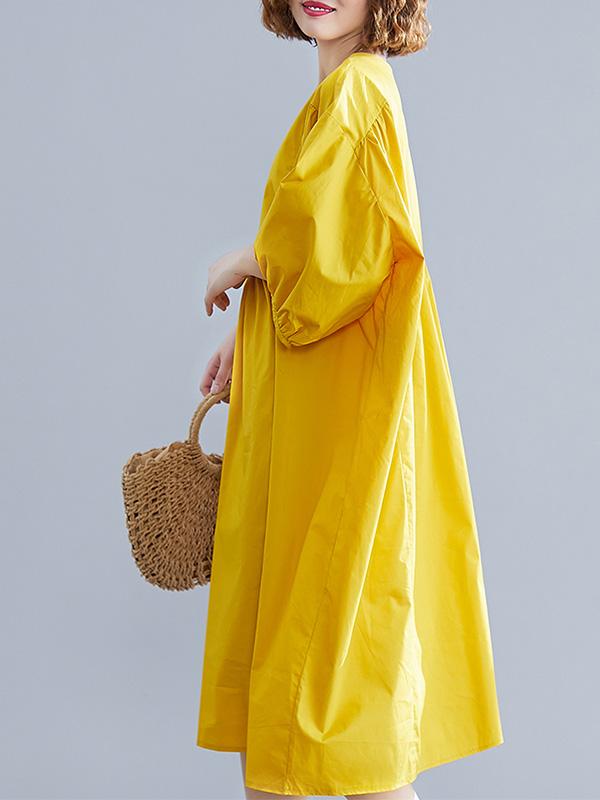 Casual Loose Solid Half-Sleeve Long Dress