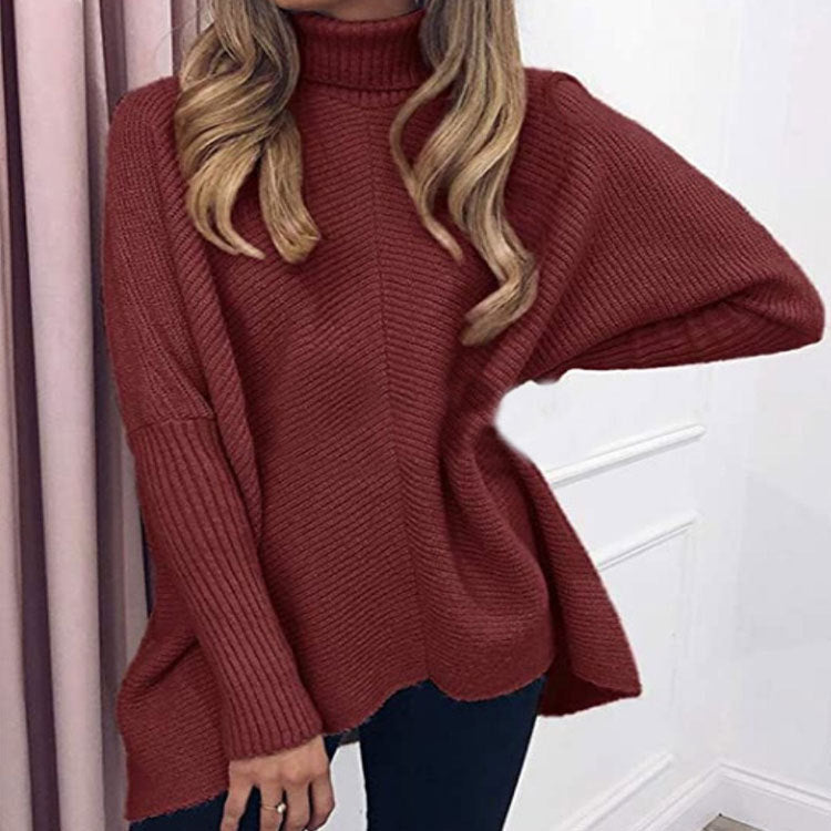 Casual Solid Color High Collar Pullover Sweater