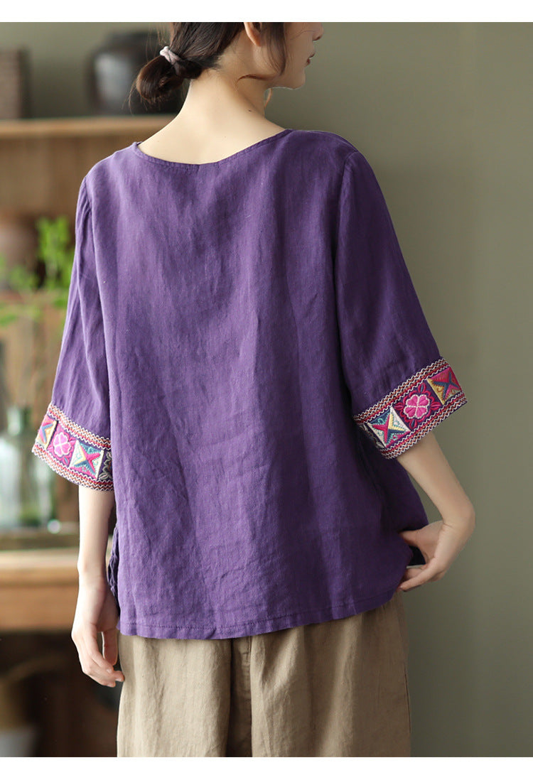 Retro Loose Embroidered T-Shirt