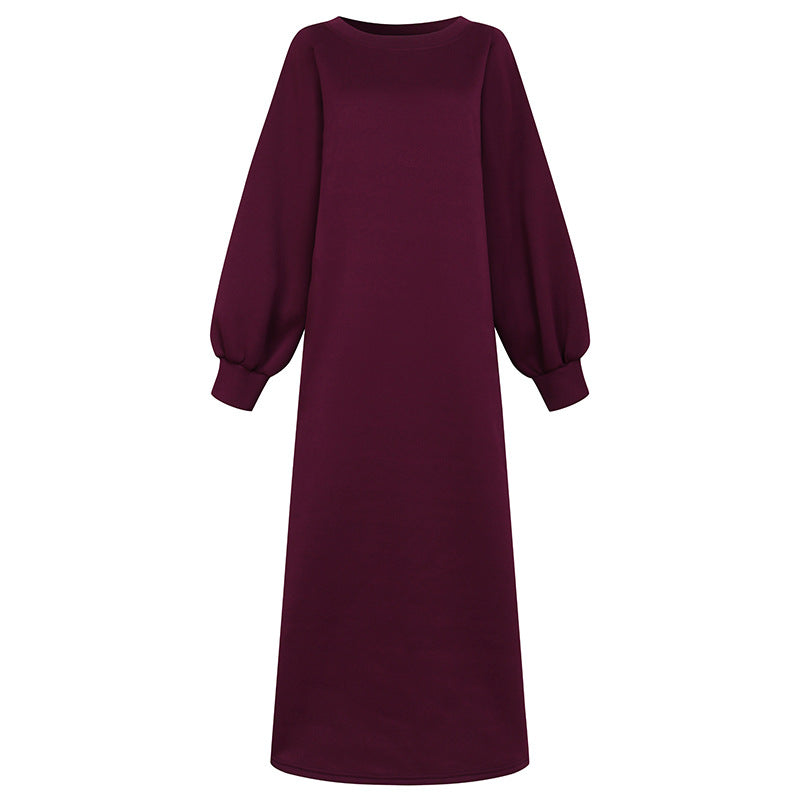 Loose Solid Color Split Long Sleeve Midi Dress
