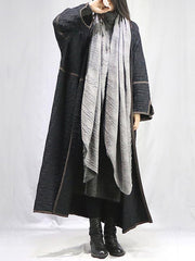 Contrast Color Pleated Long Coat