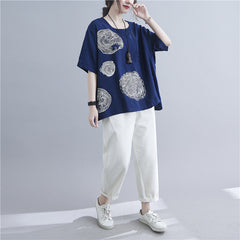 Women Irregular Print Casual Loose T-Shirt